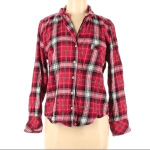 Victoria secret red plaid green shimmer v neck top button down casual medium